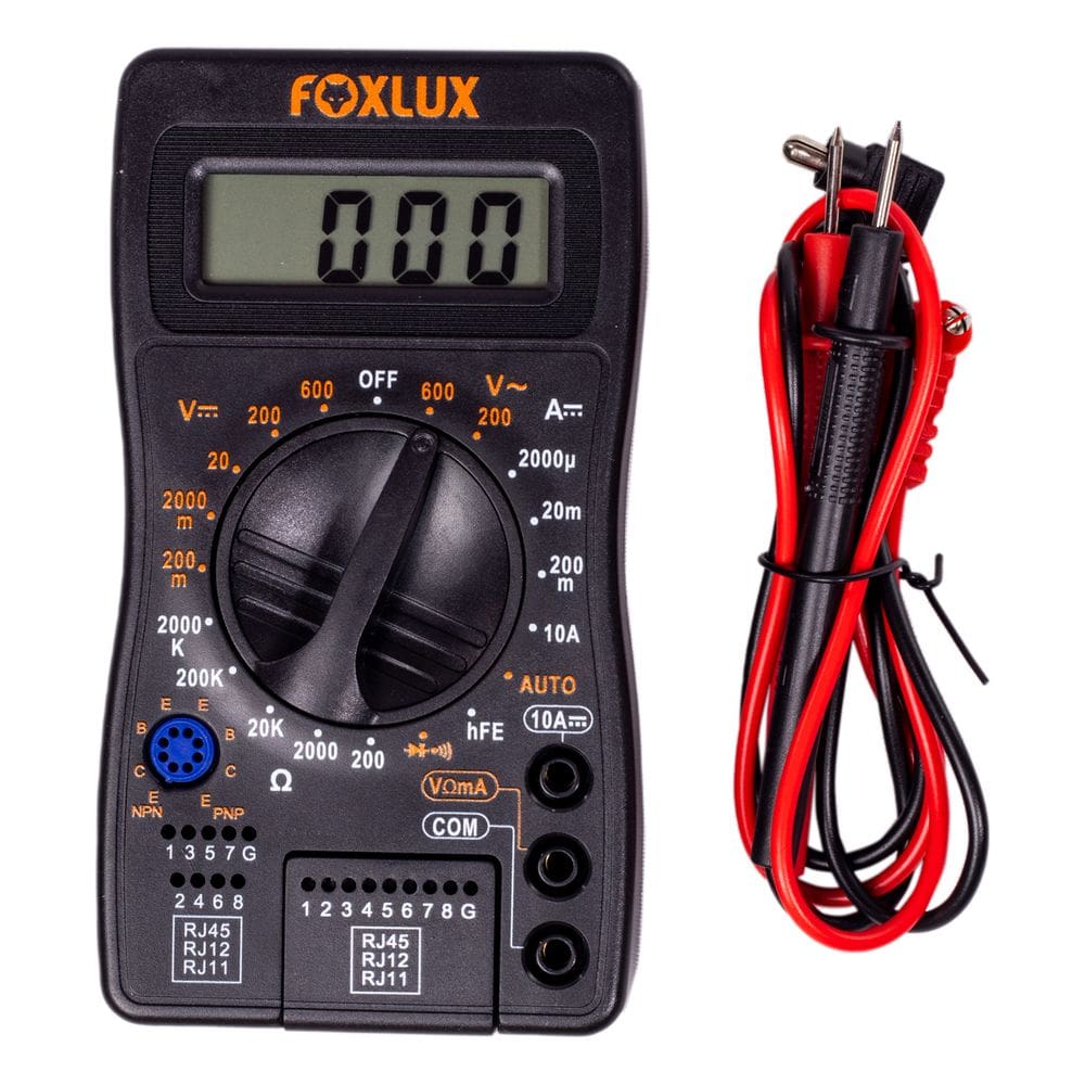 Multímetro Digital com Testador para Cabos RJ e Bipe Foxlux