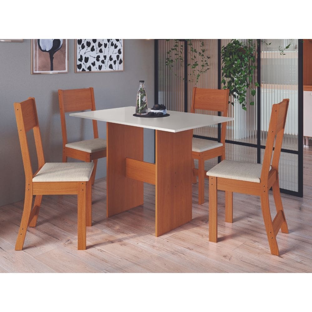 Mesa de Jantar Com 4 Cadeiras Karla 1,10x0,68– Freijo / Off White/Bege