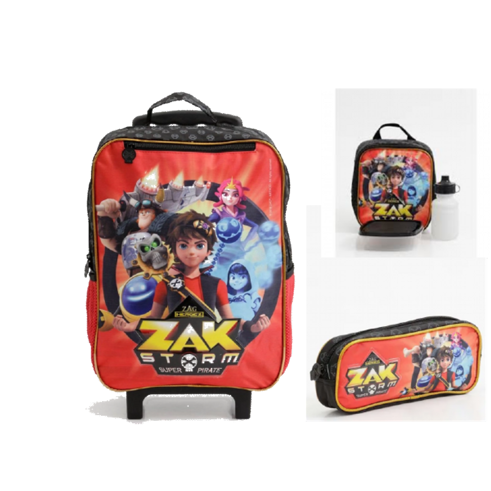 Kit Mochila de Rodinha + Lancheira + Estojo Zak Storm Super Pirata Xeryus
