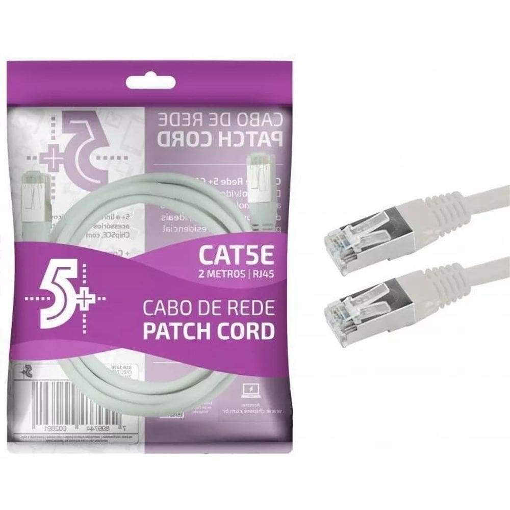 Cabo de Rede Patch Cord CAT5E FTP 2m Branco - ChipSCE
