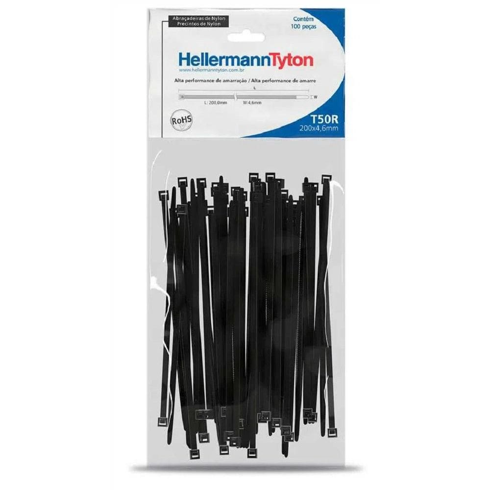 Abraçadeira De Nylon Hellermann T-50R Preta C/100