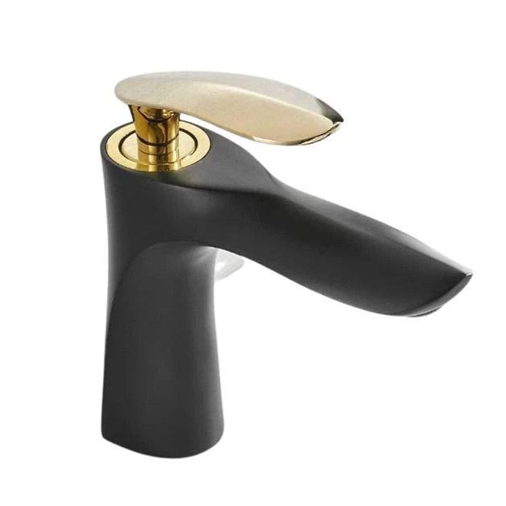 Torneira Monocomando Baixa Preta e Dourada - DeckCasa