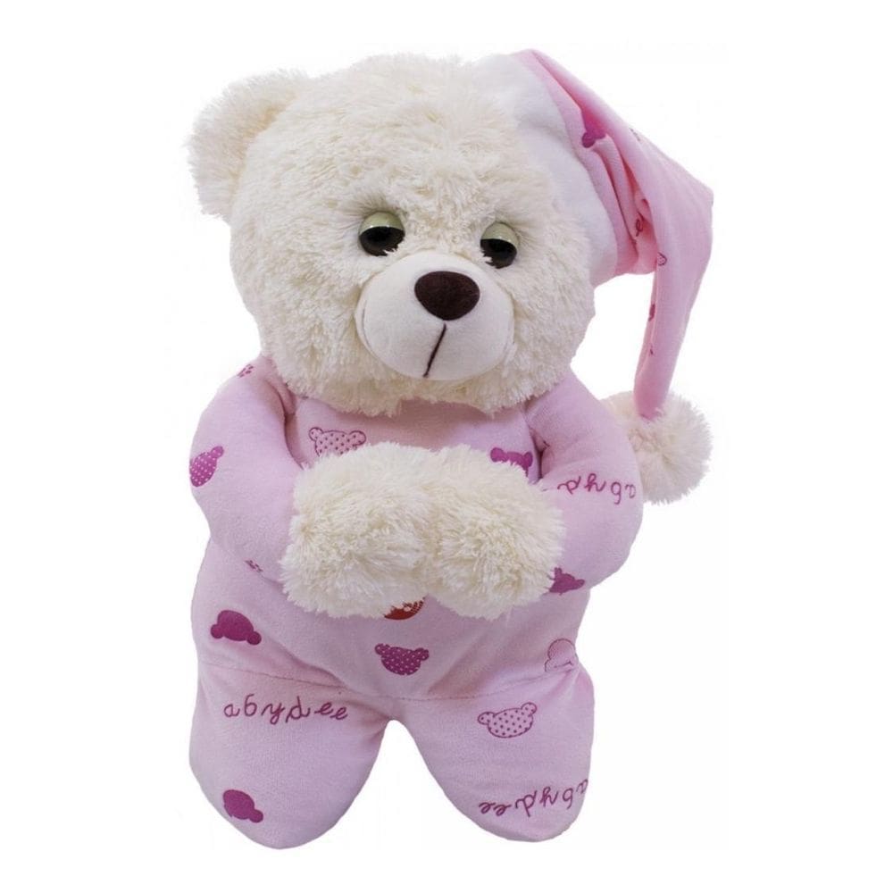 Urso De Pelúcia Pijama Rosa Reza Pai Nosso 30Cm