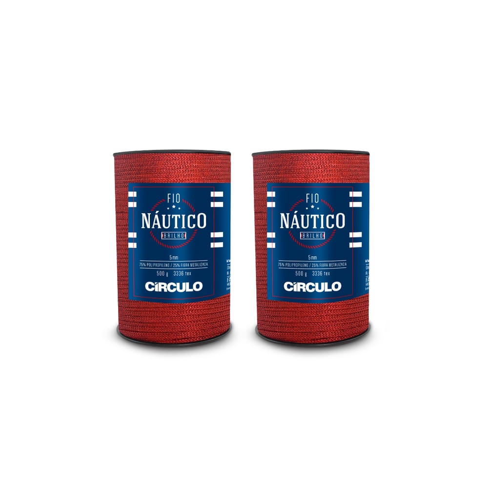 Kit 2 Fio Náutico Brilho Círculo - Cor 3734 - Vermelho