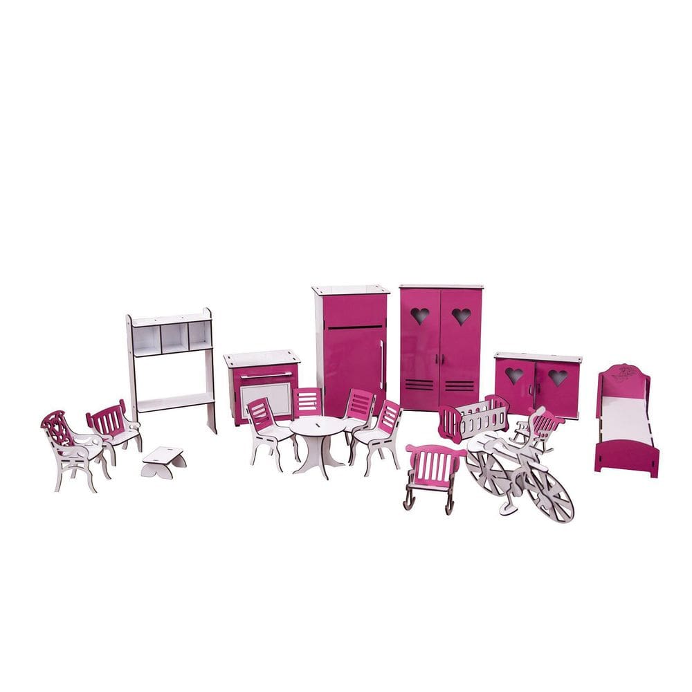 Kit Móveis Em Mdf Sonhos 18 Peças Escala Barbie - Darama