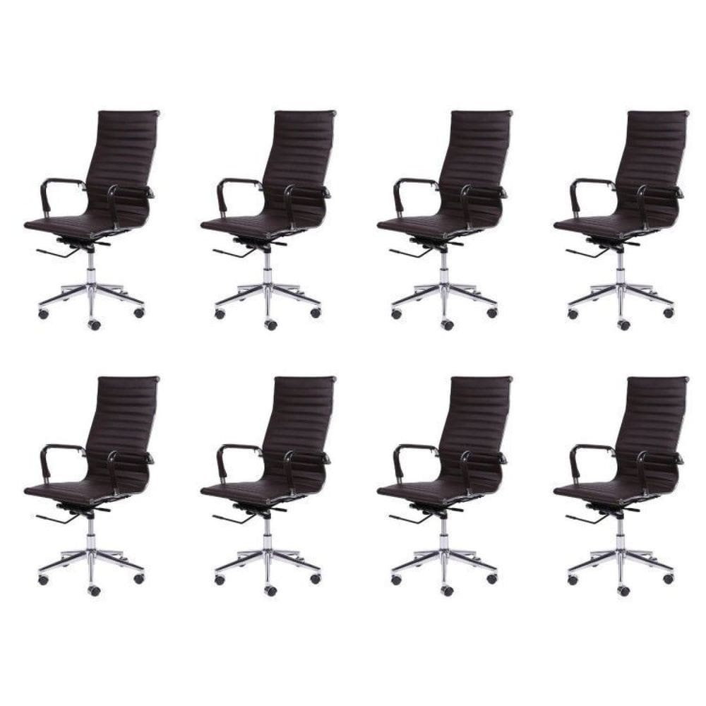 Conjunto 8 Cadeiras para Escritório Presidente com Rodízios Esteirinha Alta Café