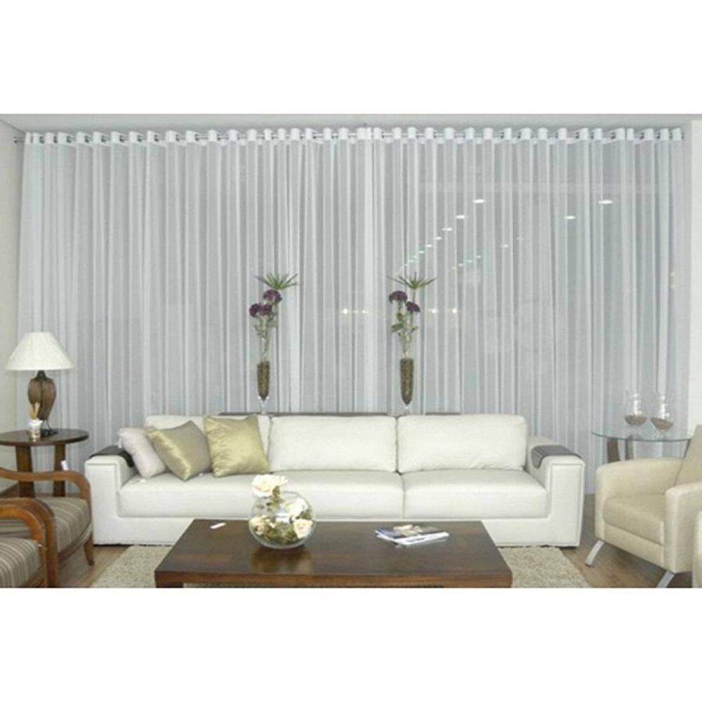 Cortina Voil Branca Quarto 4,00X2,80 Ilhós Cromado Branco