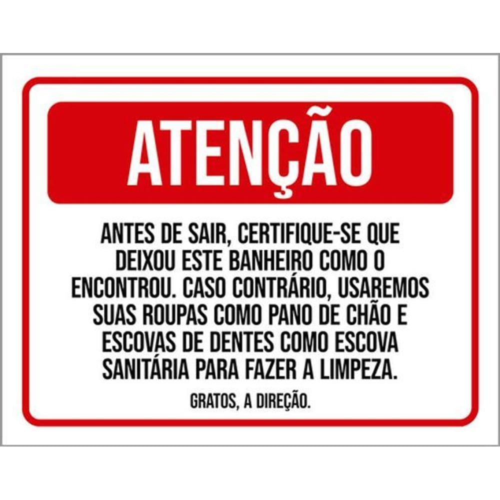 Kit 10 Placas Atenção Escovas Dente Pano Chão Escova