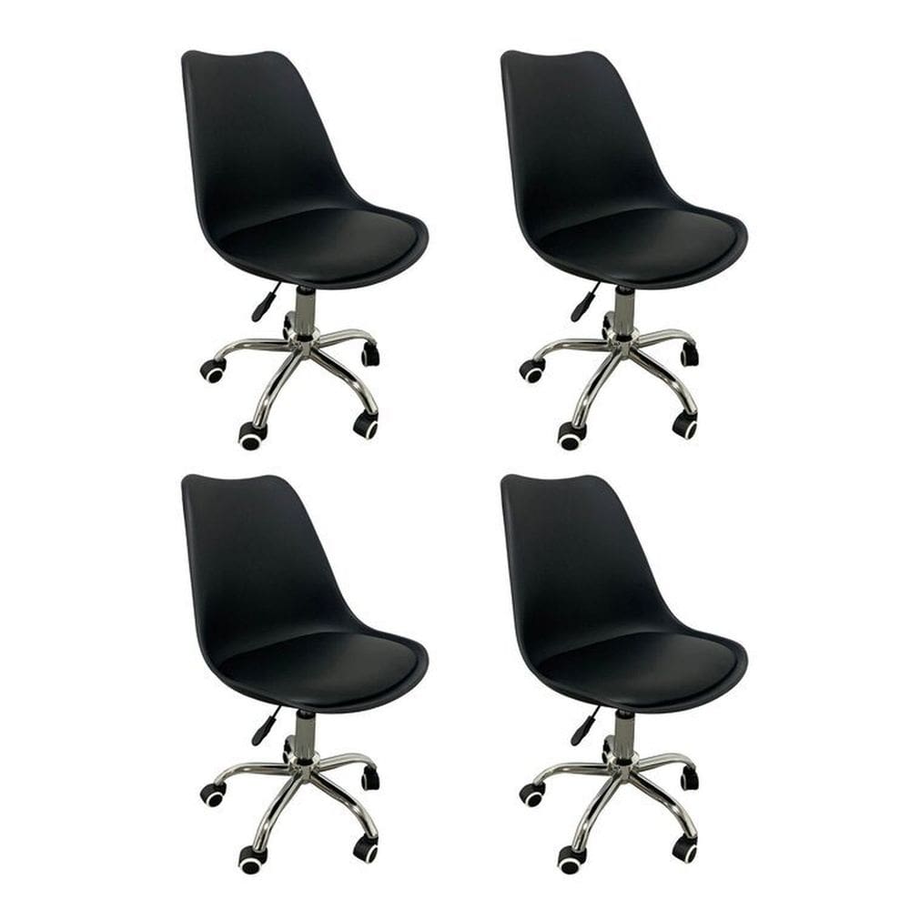 Kit 4 Cadeiras para Escritório Secretária Decorativa Eames Chicago Preto