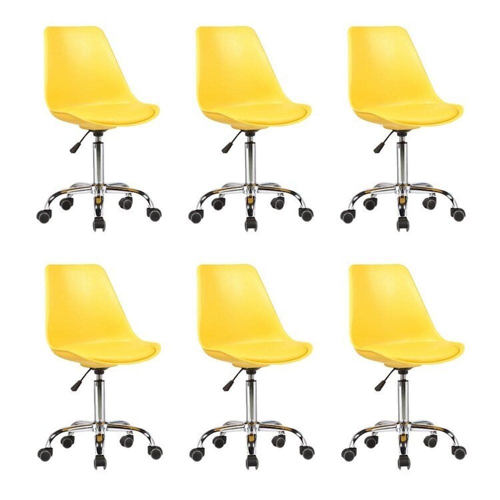 Kit 6 Cadeiras para Escritório Secretária Decorativa Eames Chicago Amarelo