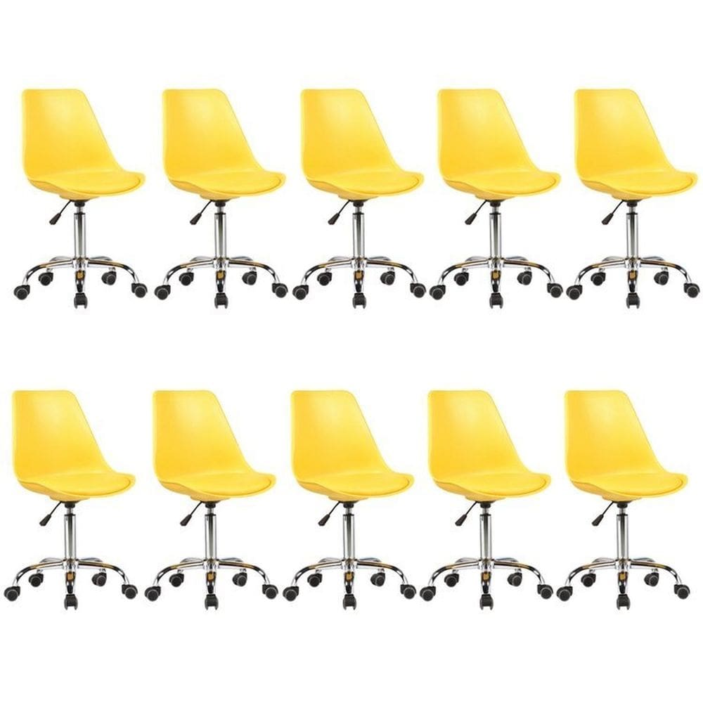 Kit 10 Cadeiras para Escritório Secretária Decorativa Eames Chicago Amarelo