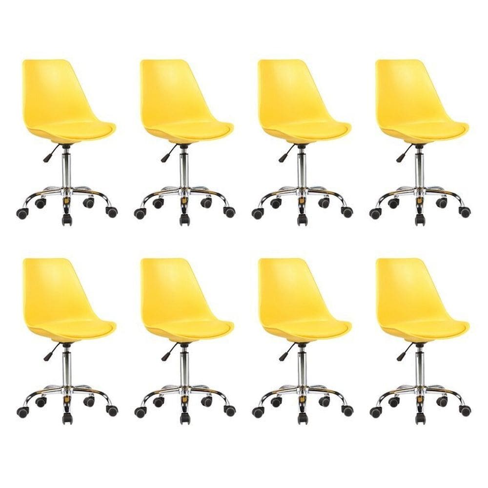 Kit 8 Cadeiras para Escritório Secretária Decorativa Eames Chicago Amarelo