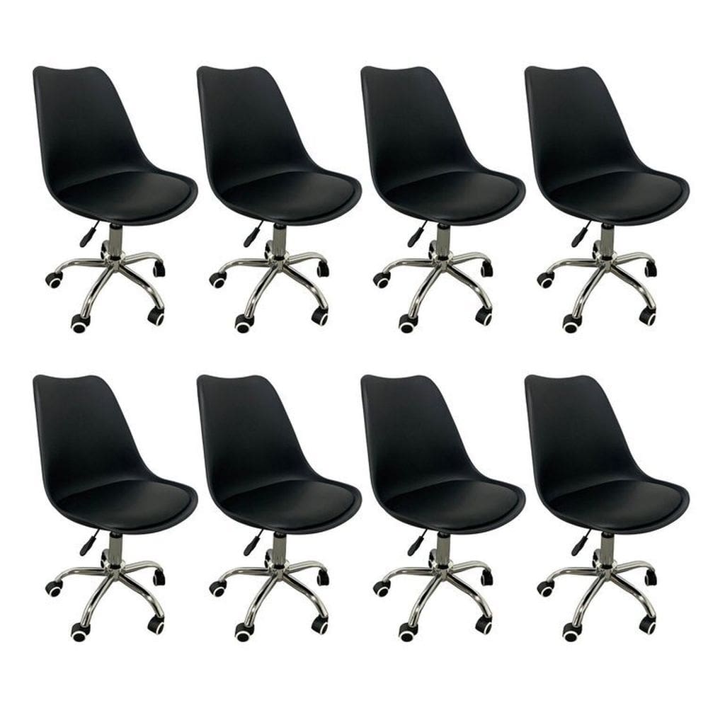 Kit 8 Cadeiras para Escritório Secretária Decorativa Eames Chicago Preto