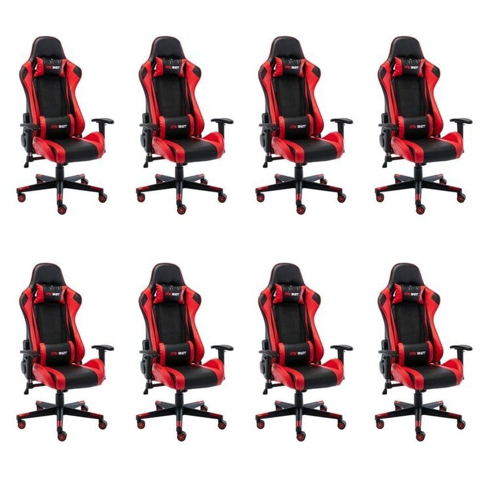 Kit 8 Cadeiras Gamer Giratória One Shot Preto/Vermelho