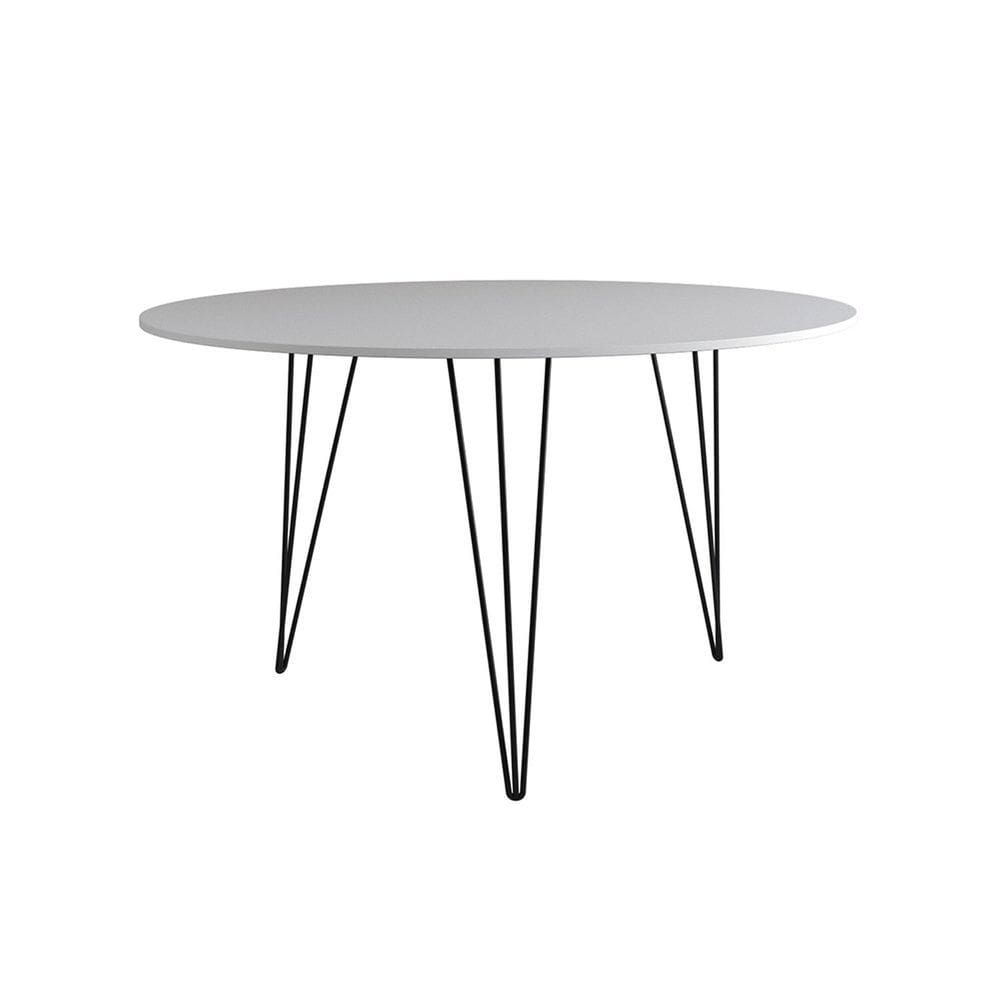 Mesa de Jantar Redonda 110cm Clips 3 Pés Ferro Branco