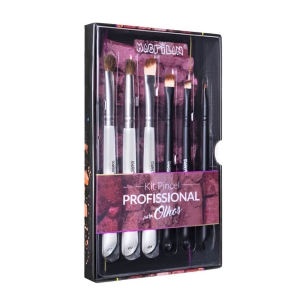 Kit Pincel Olhos Macrilan WB300 - 6 Pincéis - 15cm - P/B