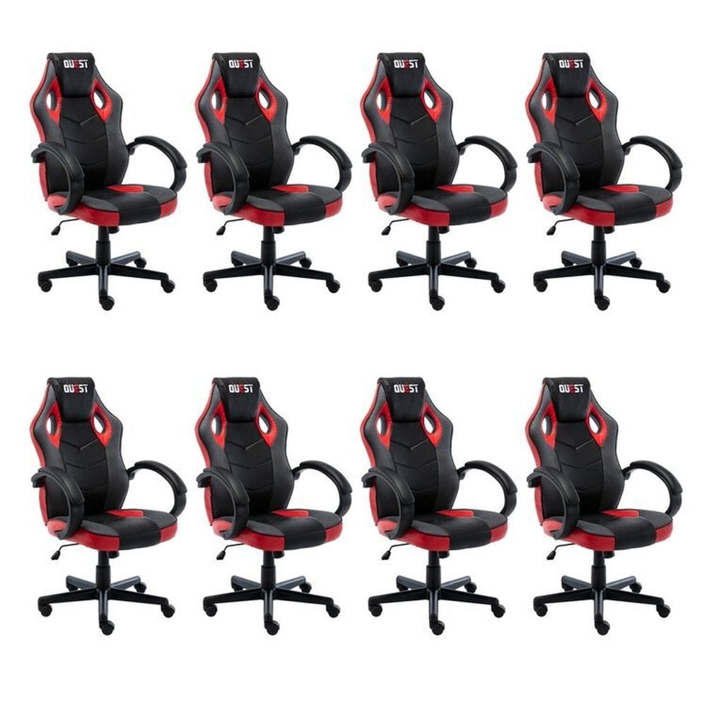 Kit 8 Cadeiras Gamer Giratória Regulavel Quest Preto/Vermelho