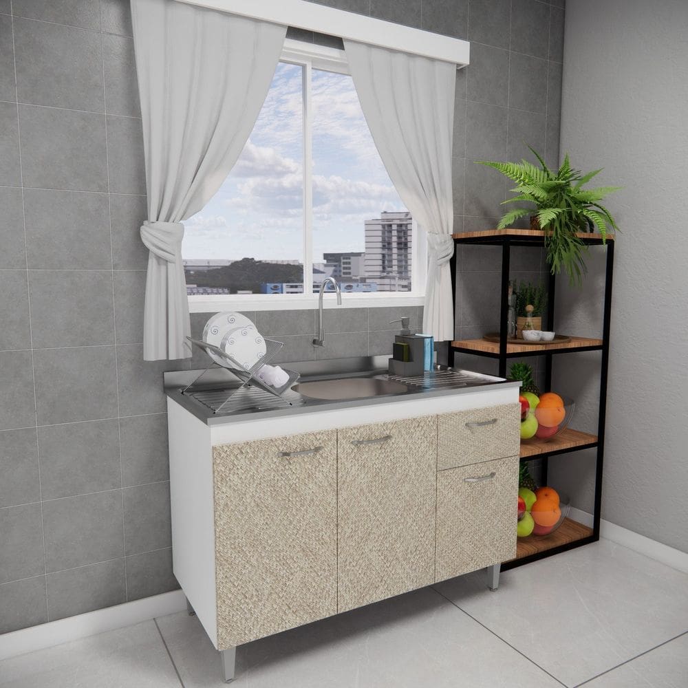 Balcão de Pia Cozinha 120cm Armário Gabinete Morgana Marrom