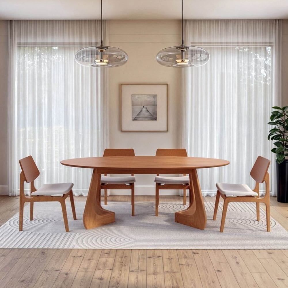 Kit Mesa de Jantar Oval Paineira 210cm e 4 Cadeiras Jandaia Cabecasa Madeiramadeira Amendoa