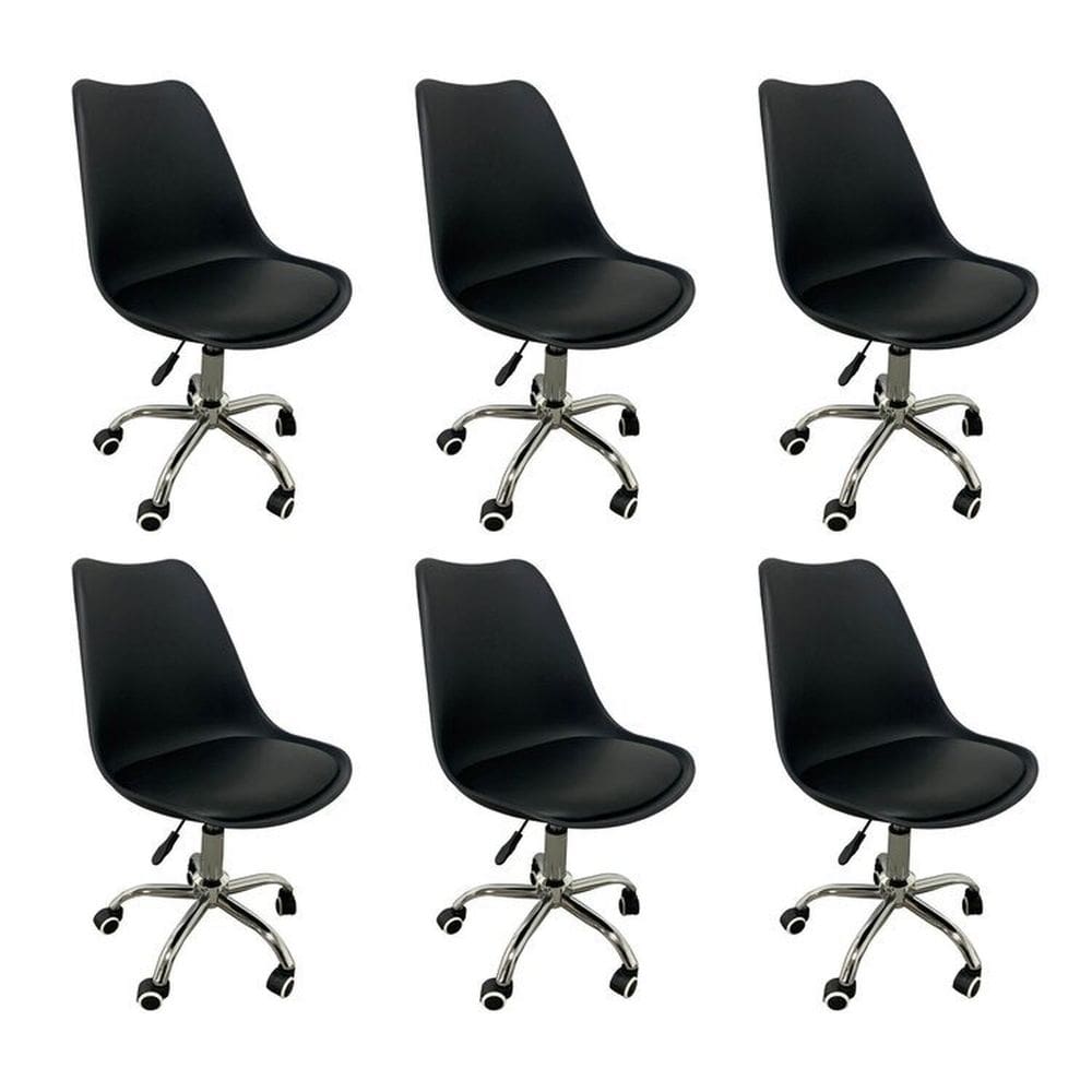Kit 6 Cadeiras para Escritório Secretária Decorativa Eames Chicago Preto