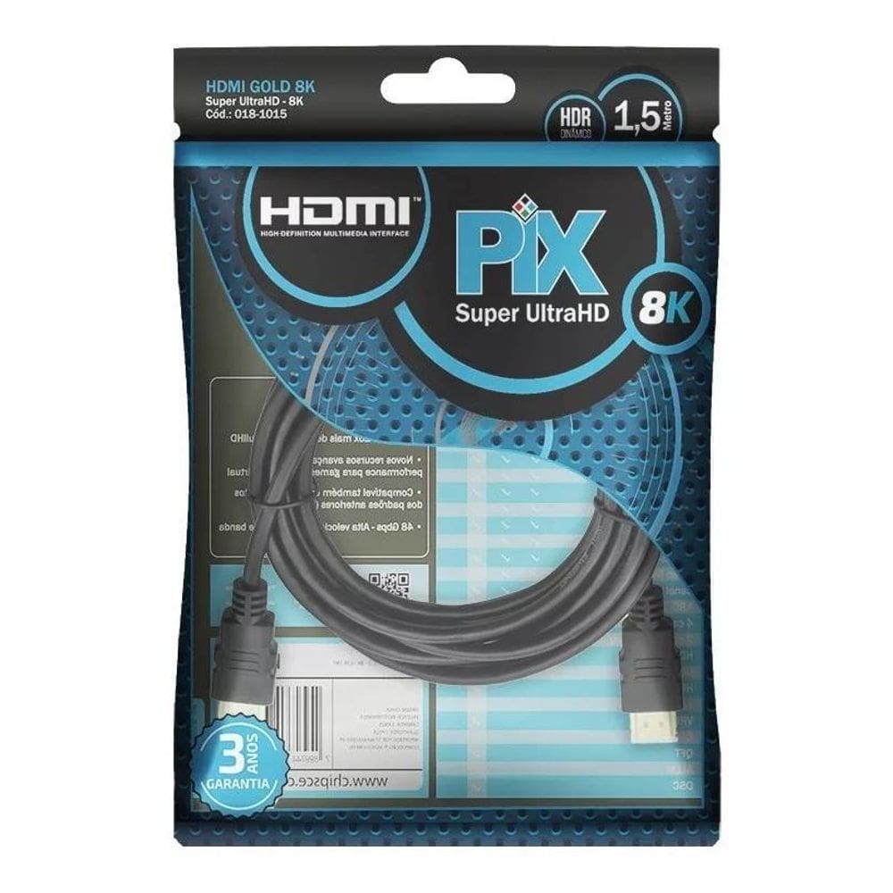 Cabo Hdmi 8K 2.1 Ultra Hd Gold 1,5M Hdr Dinâmico 1,5 Metros