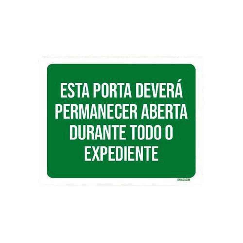 Kit 3 Placas Sinalização Porta Deverá Permanecer Aberta