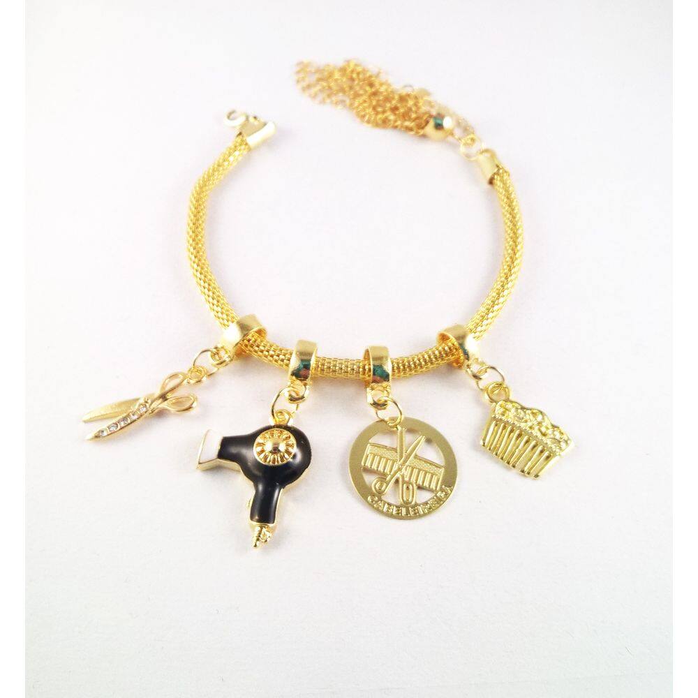 Pulseira Berloque Cabeleireira Secador Folheado 18k