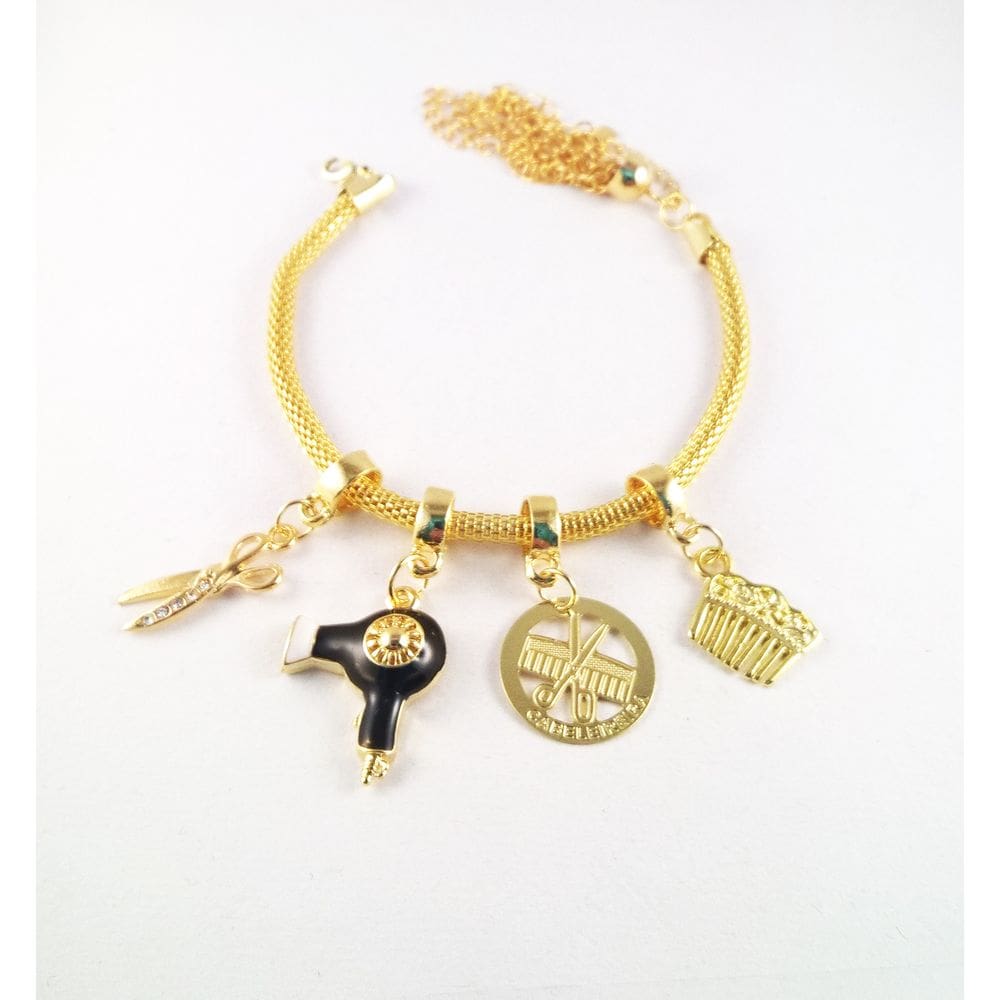 Pulseira Berloque Cabeleireira Secador Folheado 18k
