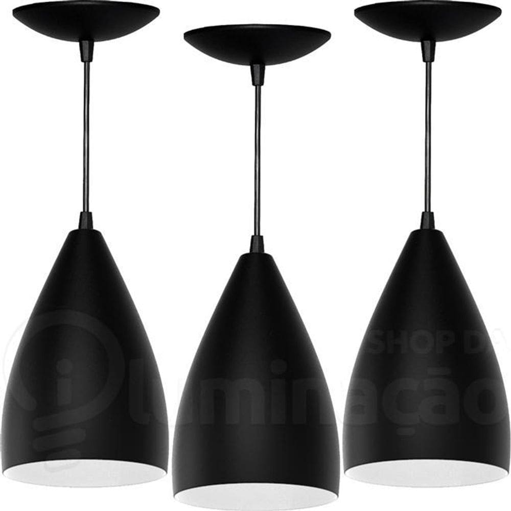 Kit 3 Pendentes Vegas Preto Textura / Branco