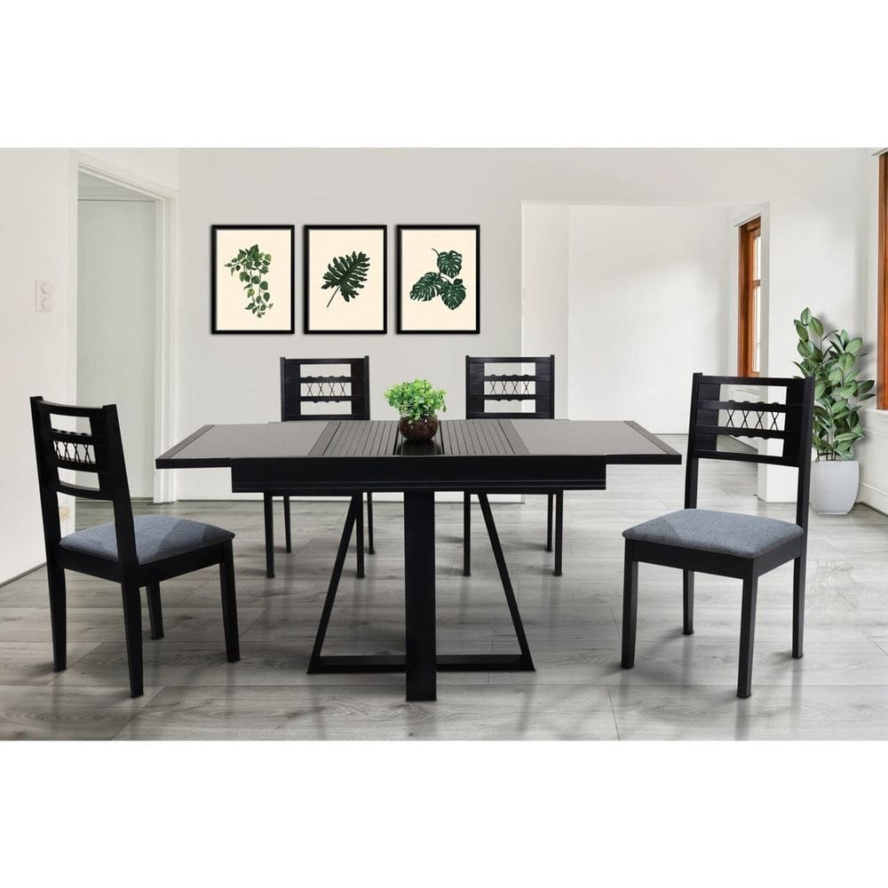 Conjunto Sala de Jantar Mesa Extensível 105/148 Tampo Vidro 06 Cadeiras Assento Estofado Ébano Preto