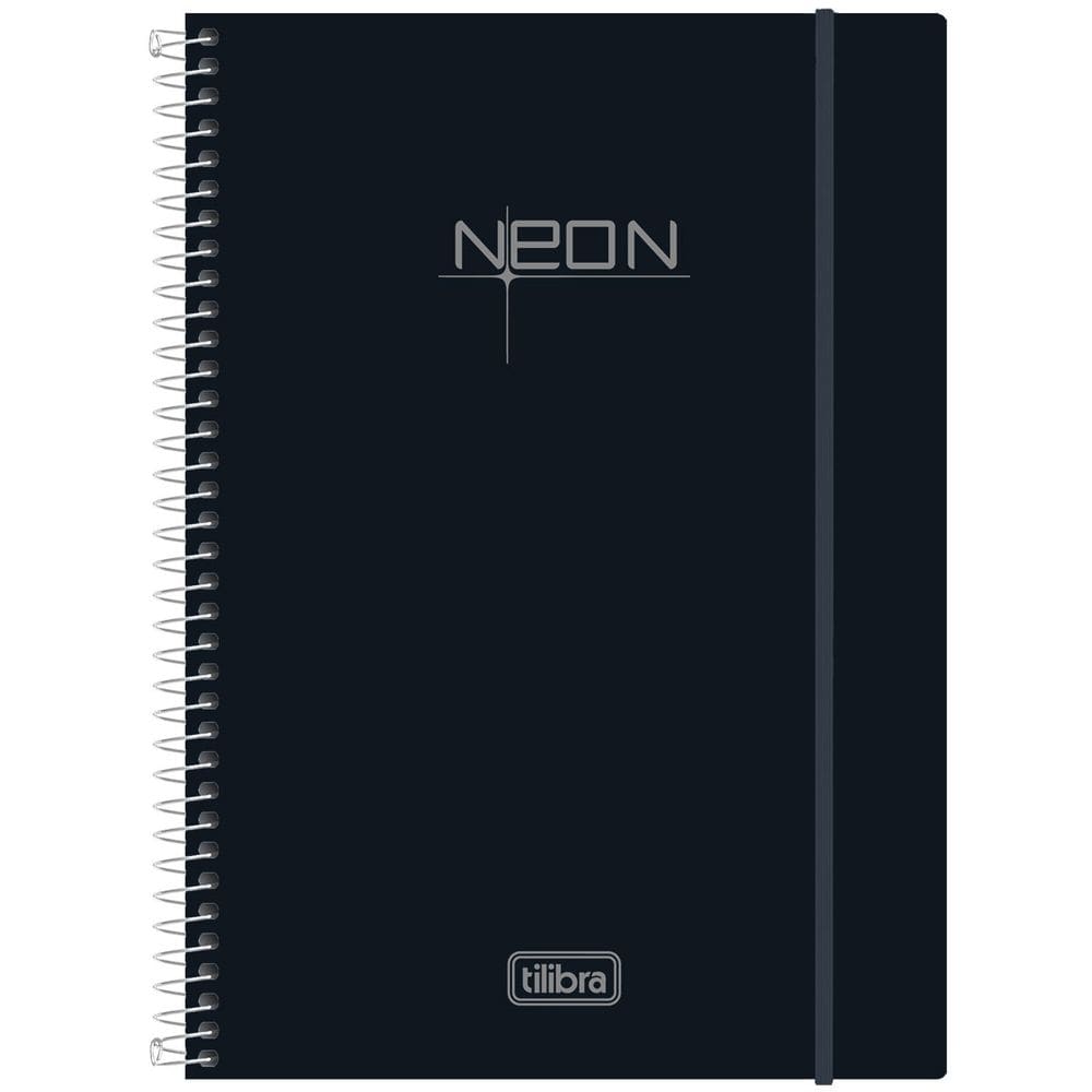 Caderno Espiral Capa Dura 10 Matérias 200 Folhas Neon Preto