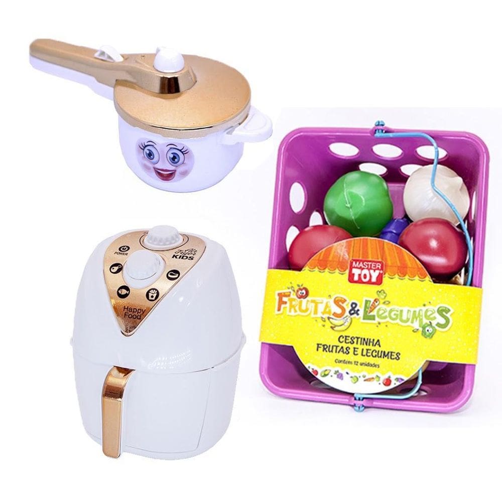Cozinha Infantil Menina Kit Brinquedo Air Fryer 15 Peças