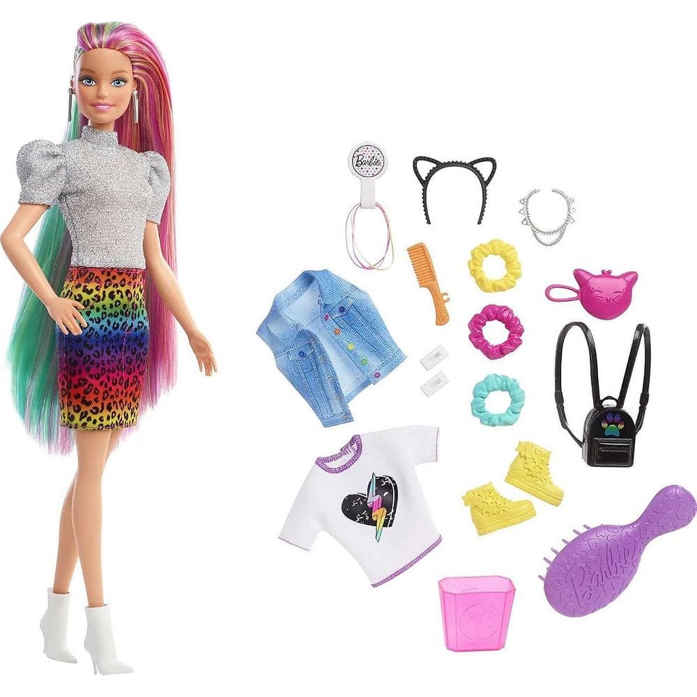 Boneca Barbie Fashion & Beauty Penteado Arco-íris Animal Print Loira