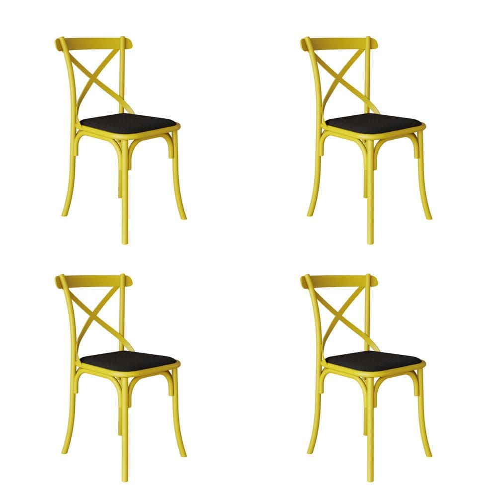 Kit 4 Cadeiras Katrina Assento Corano Preto Aço Amarelo