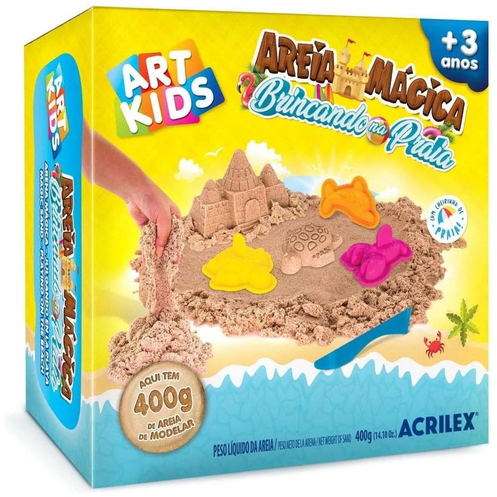 Kit Areia Mágica Cinética Brincando Na Praia 400g - Acrilex