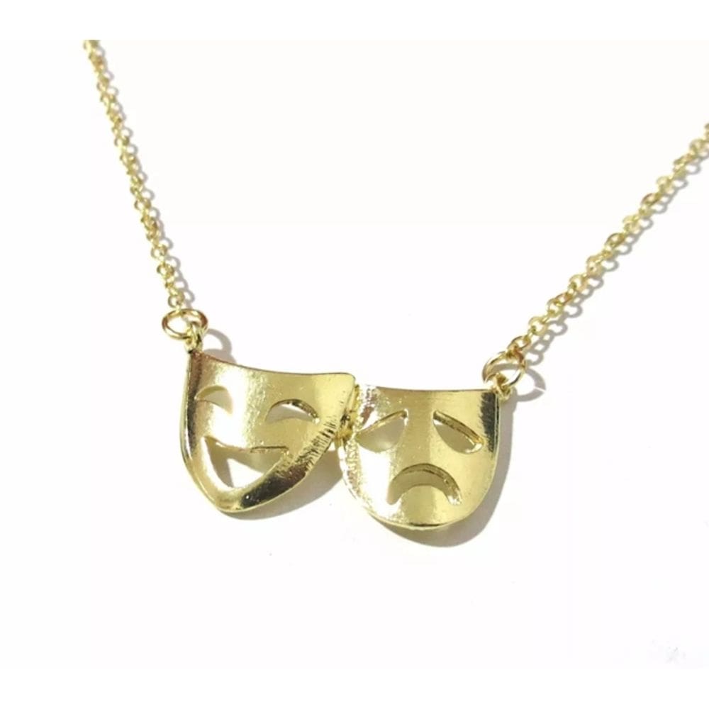 Colar Mascara Teatro Folheado A Ouro 18k