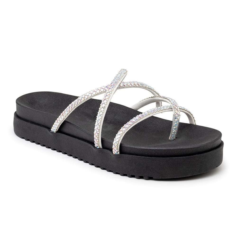 Papete Feminina Sandália de Dedo Strass Casual