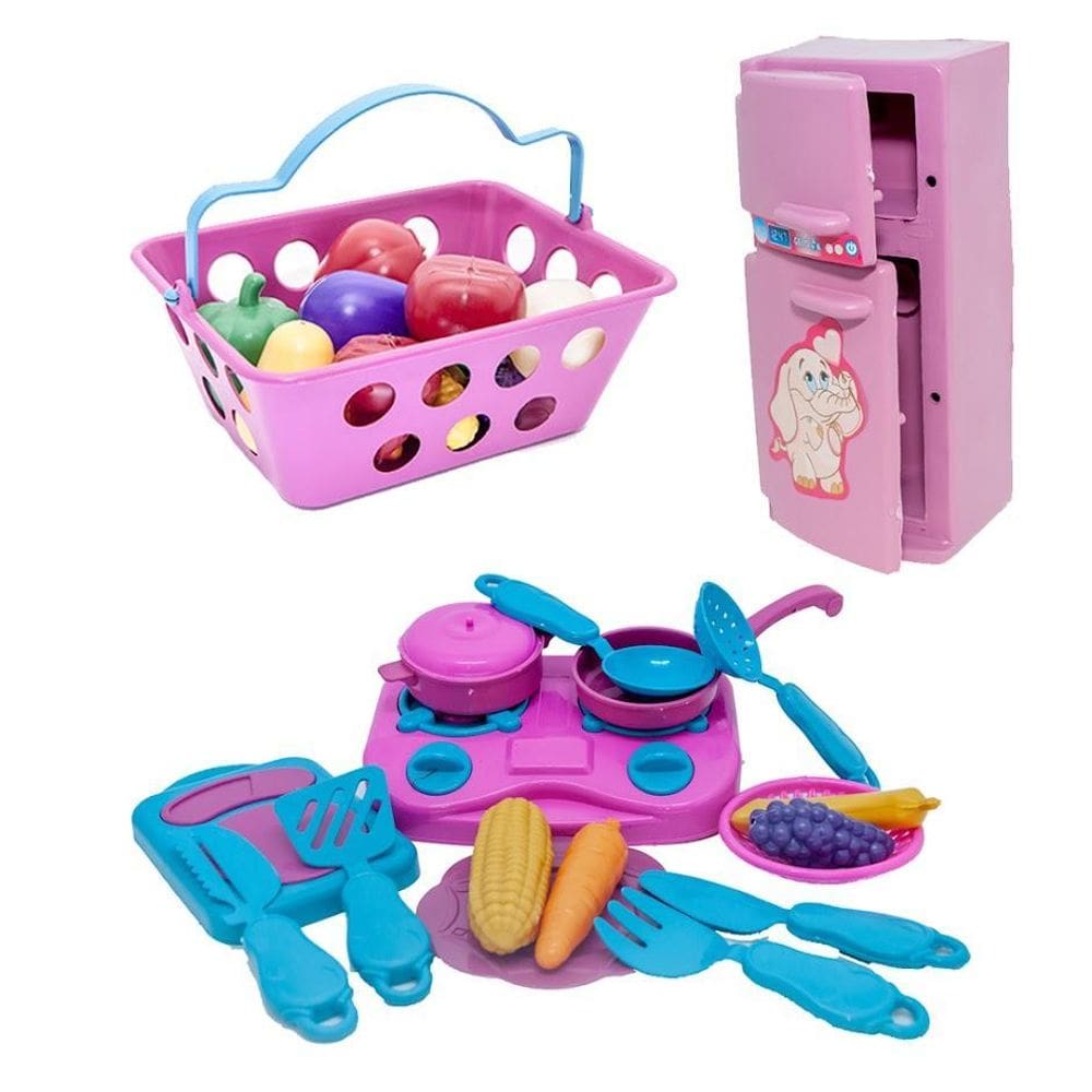 Cozinha Jantar Geladeira Brinquedo Criança Mercadinho 30Pç