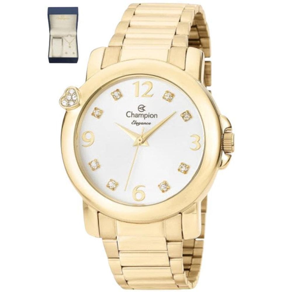 Kit Relógio Champion Feminino Dourado Analógico Cn27161W