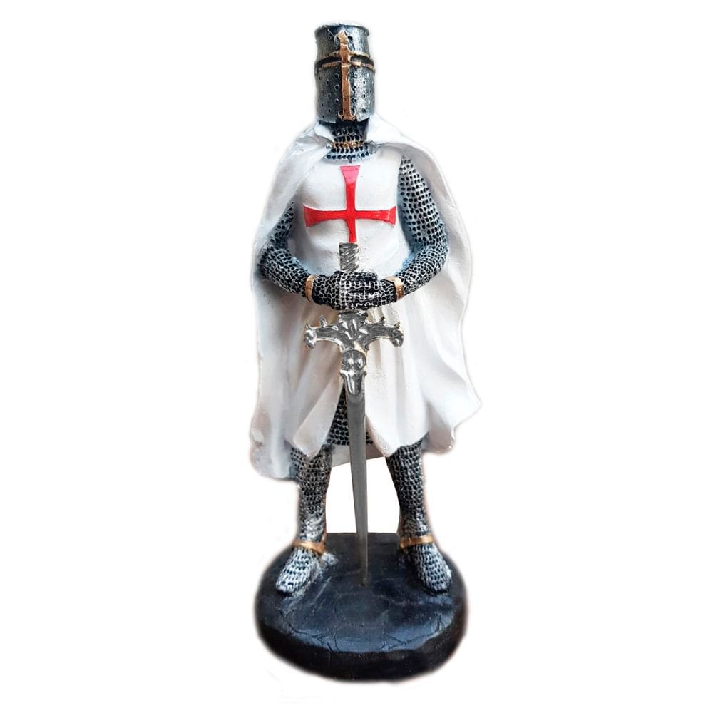 Cavaleiro Templário Guerreiro Medieval Branco Estátua Espada