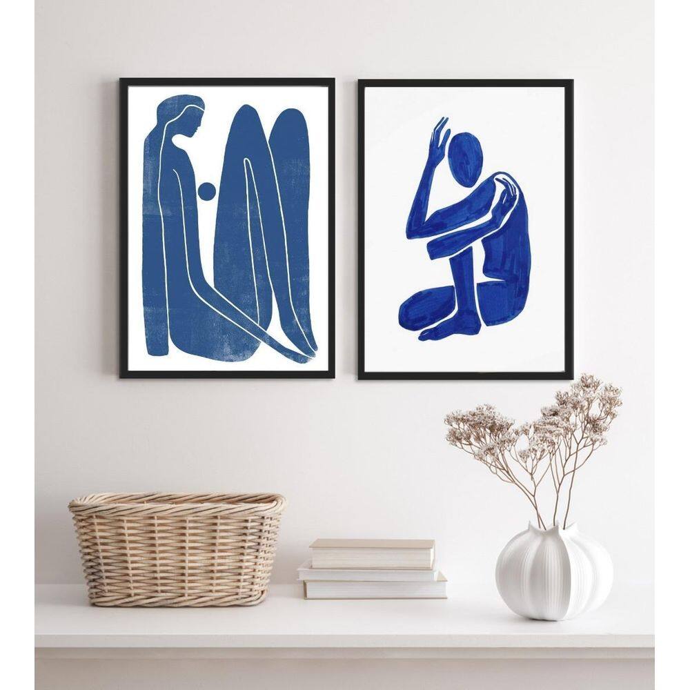 Quadros Abstratos Azul 33x24cm - Moldura Branca