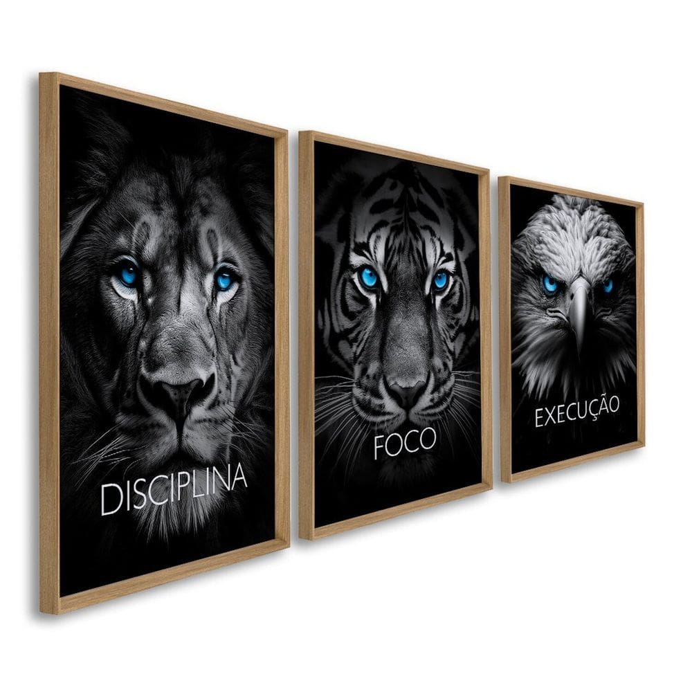 Quadro Decorativo Disciplina Foco Execução 60x90cm Leão Tigre Águia para Sala, Escritório, Hall Hanover