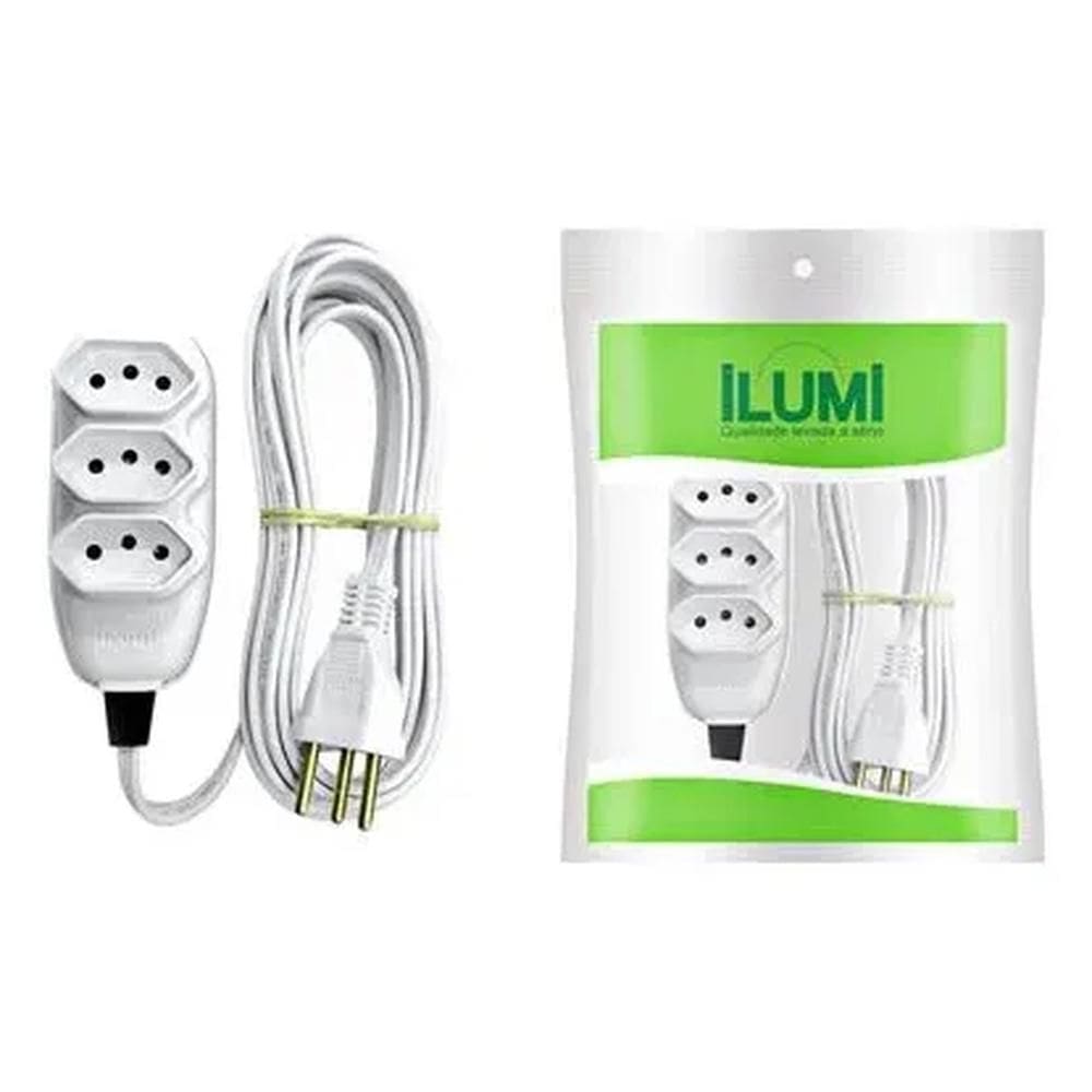 Extensão 3m 3 Tomadas 10A Bivolt Uso Doméstico