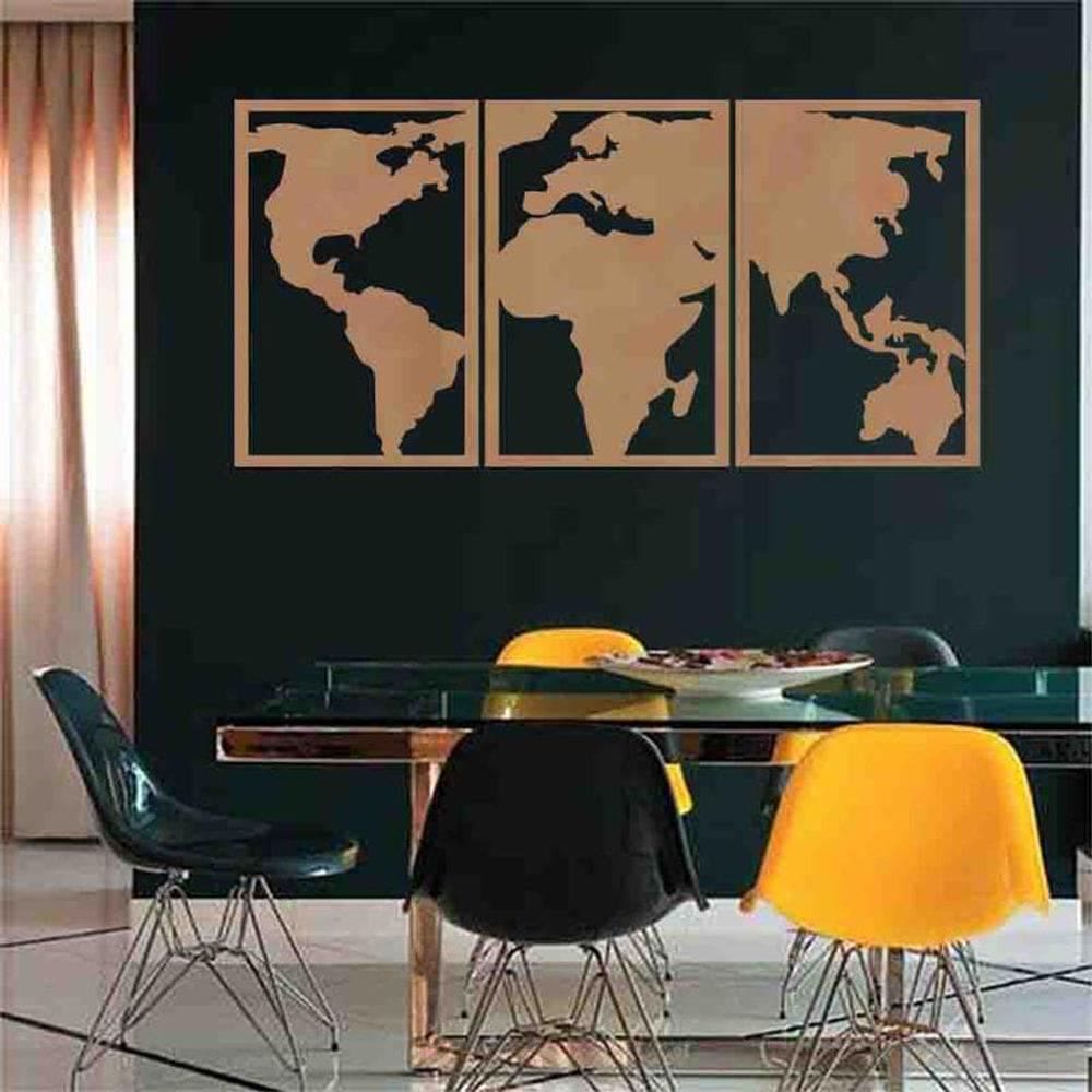 Quadro Decorativo Vazado Mapa Mundi MDF 6mm Marrom