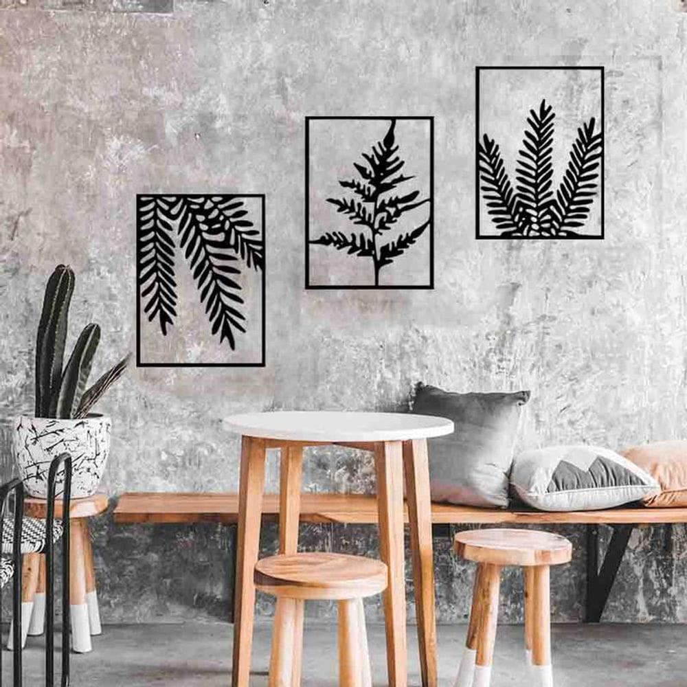 Quadro Decorativo Trio De Folhas Vazadas - Mdf 3Mm 002