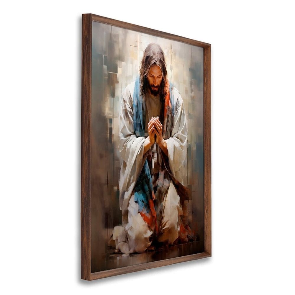 Quadro Decorativo Jesus em Oração 1 Tela 60x90cm para Decorar, Igreja, Sala, Quarto Marrom