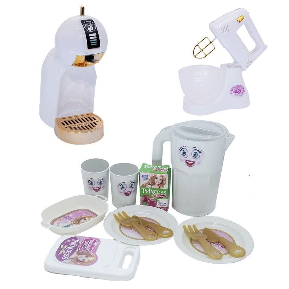 Kit Cozinha Princesa Menina Batedeira Jantar Cafeteira 14Pç