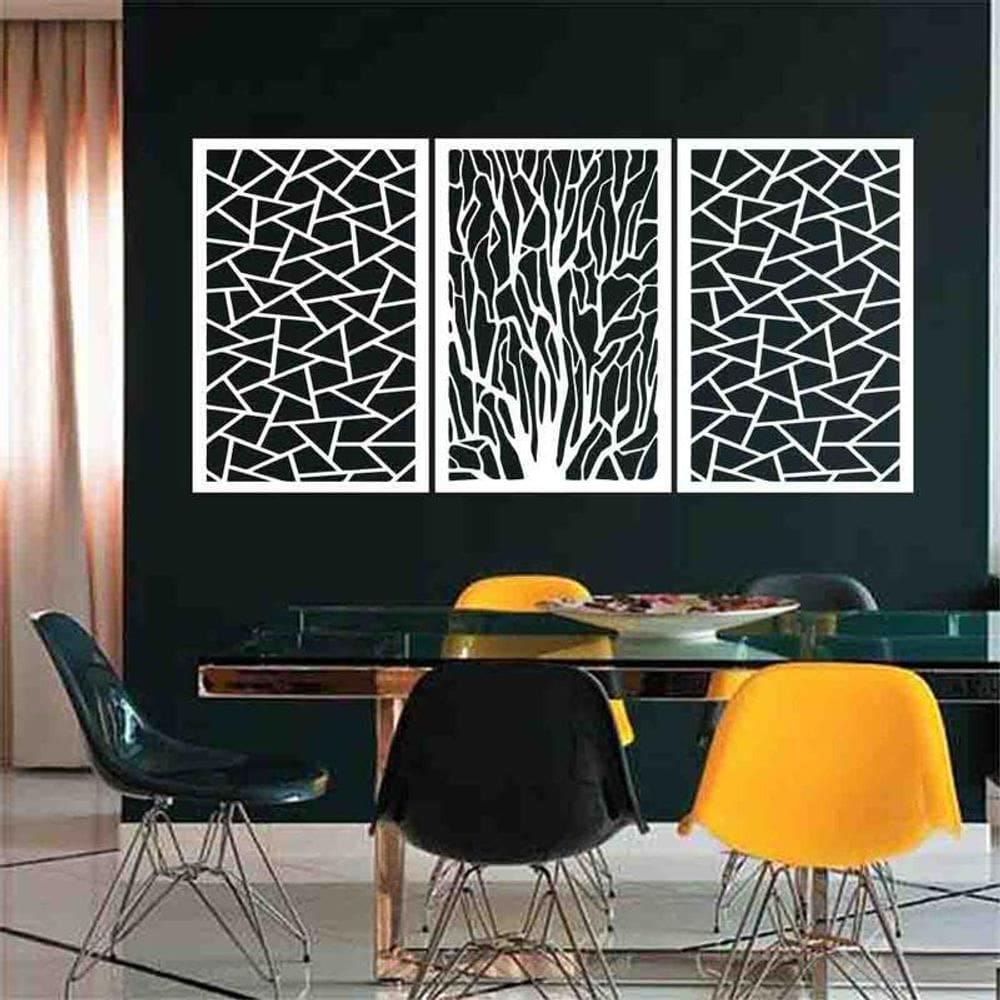 Quadro Decorativo Galhos Geométrico Branco 3Mm Vazado - Mdf