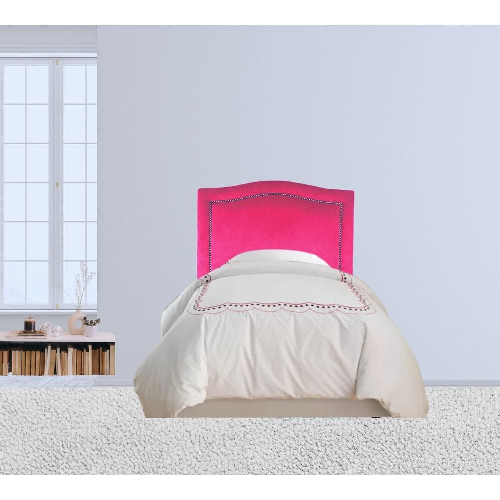 Cabeceira Solteiro Estofada Línea Tachas em Veludo Rosa Pink