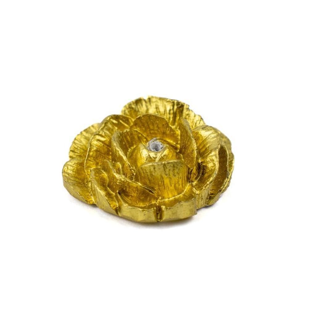 Incensário Porta Incenso Artesanal Rosa Dourada 4 Cm Resina
